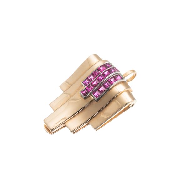 CIONDOLO CLIP IN ORO GIALLO 18 KT CON RUBINI