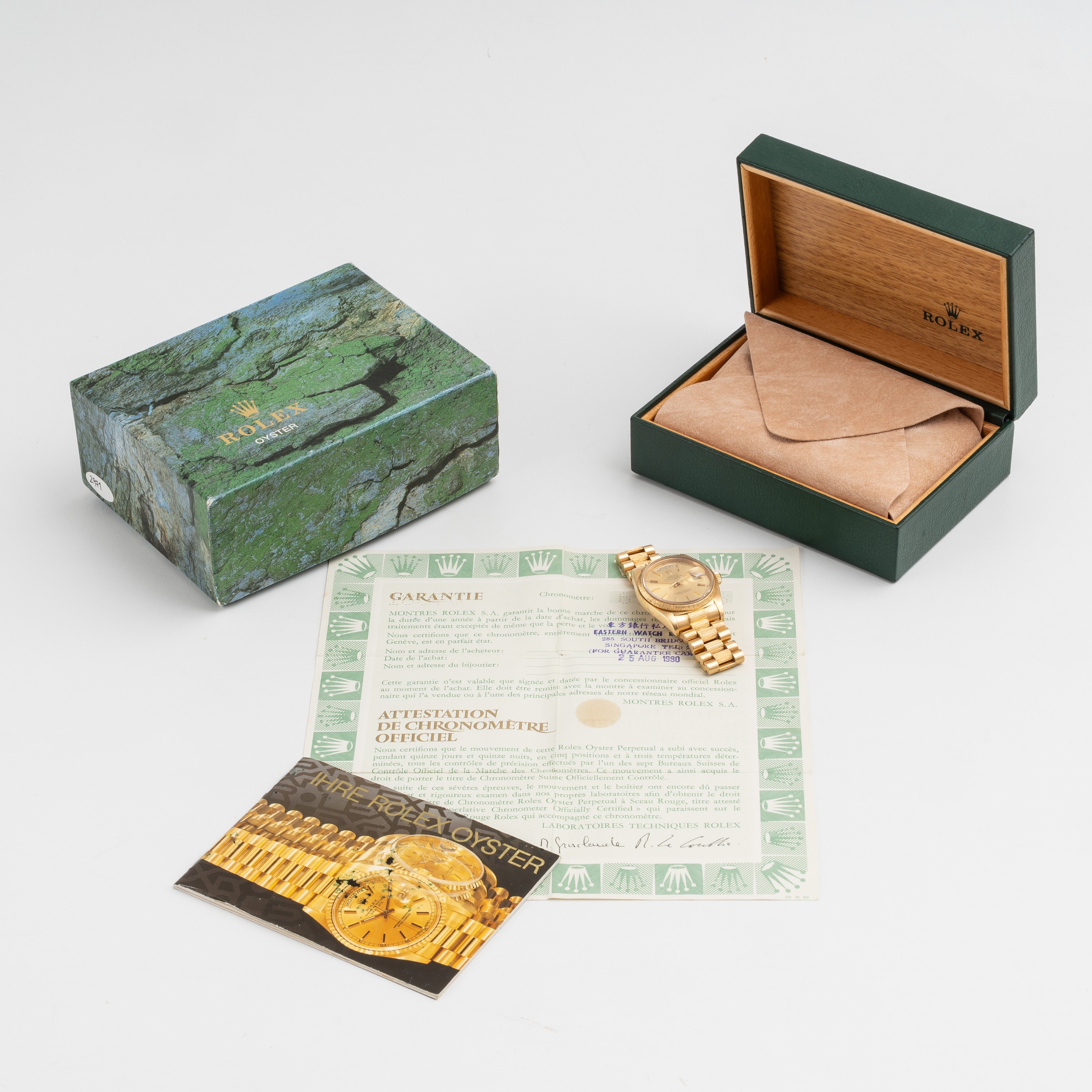 ROLEX - DAY DATE OROLOGIO DAY DATE IN ORO GIALLO 18 KT CON QUADRANTE CHAMPAGNE, GHIERA CON LAVORA...