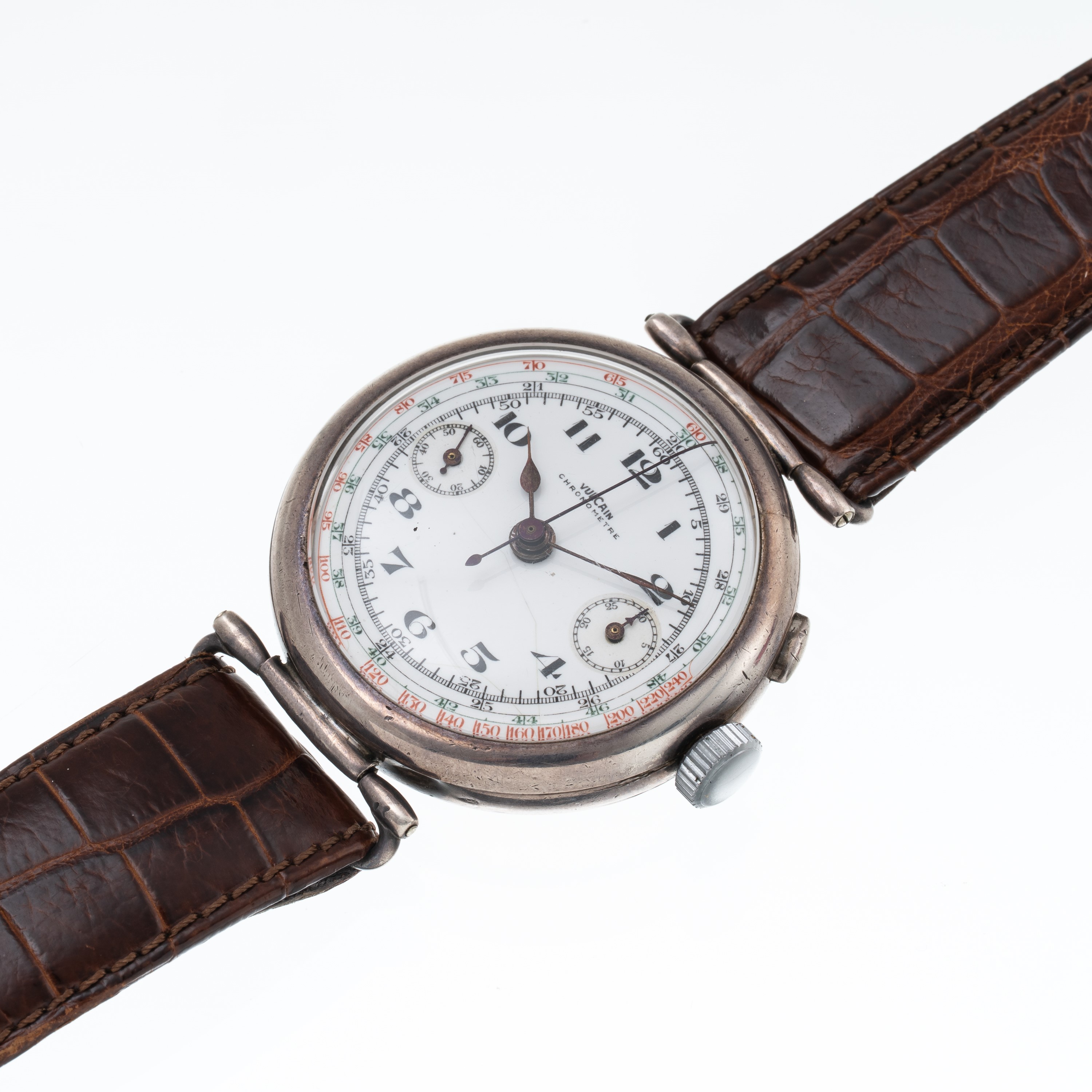 VULCAIN CRONORGAFO MONOPULSANTE A CARICA MANUALE IN ARGENTO CON QUADRANTE IN PORCELLANA, INDICI A...