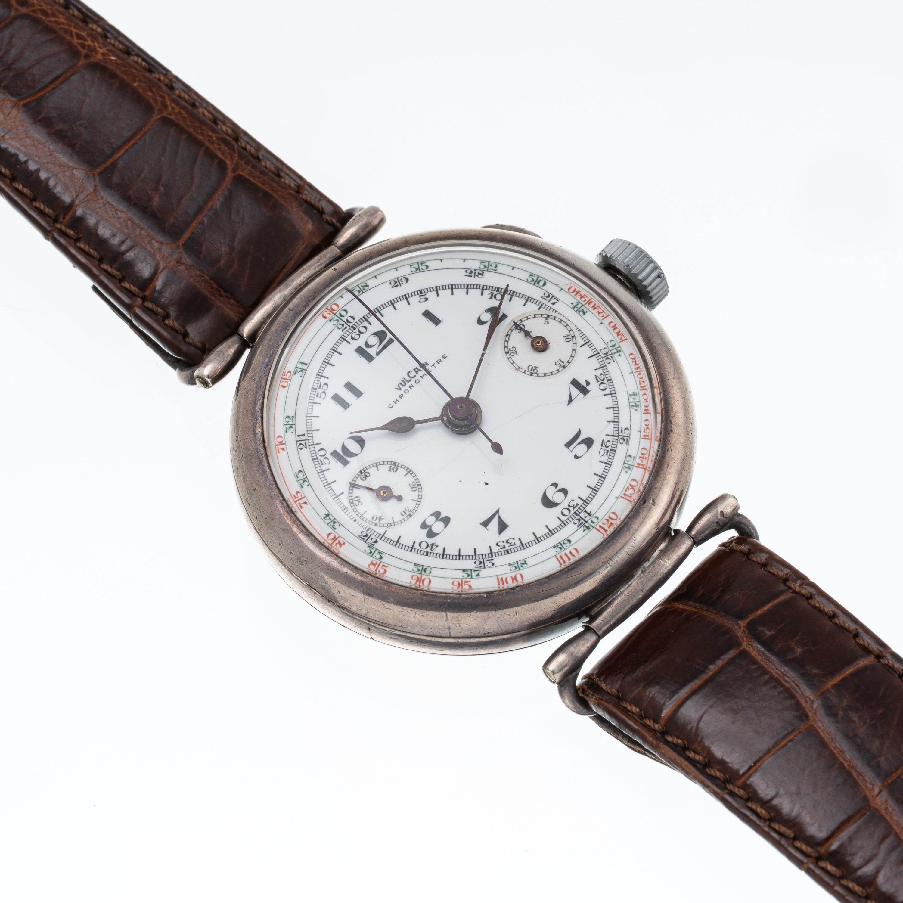 VULCAIN CRONORGAFO MONOPULSANTE A CARICA MANUALE IN ARGENTO CON QUADRANTE IN PORCELLANA, INDICI A...