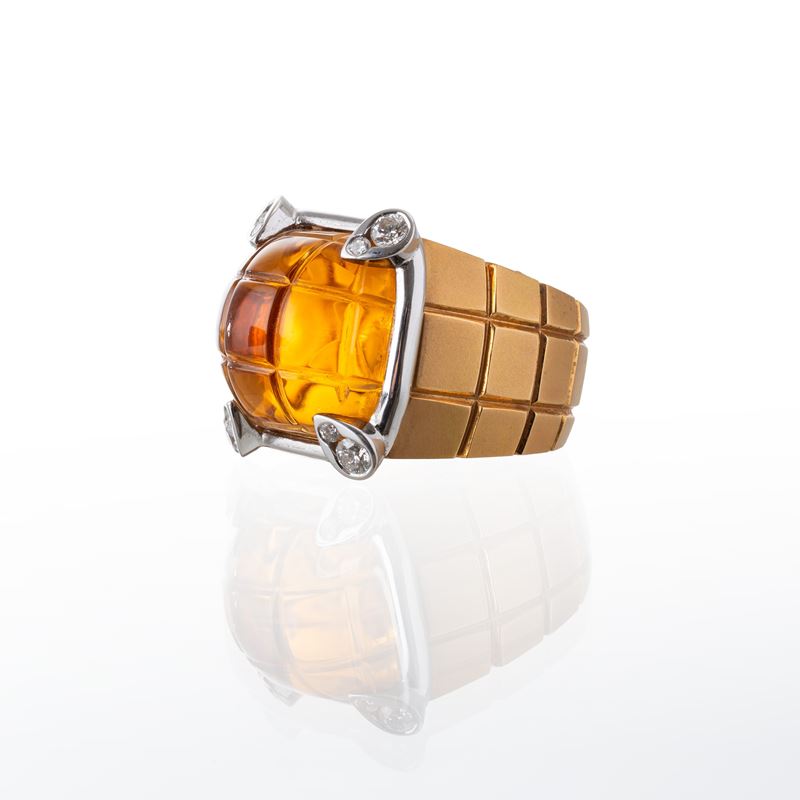 PAROURE IN ORO GIALLO 18 KT CON QUARZI CITRINI E BRILLANTI