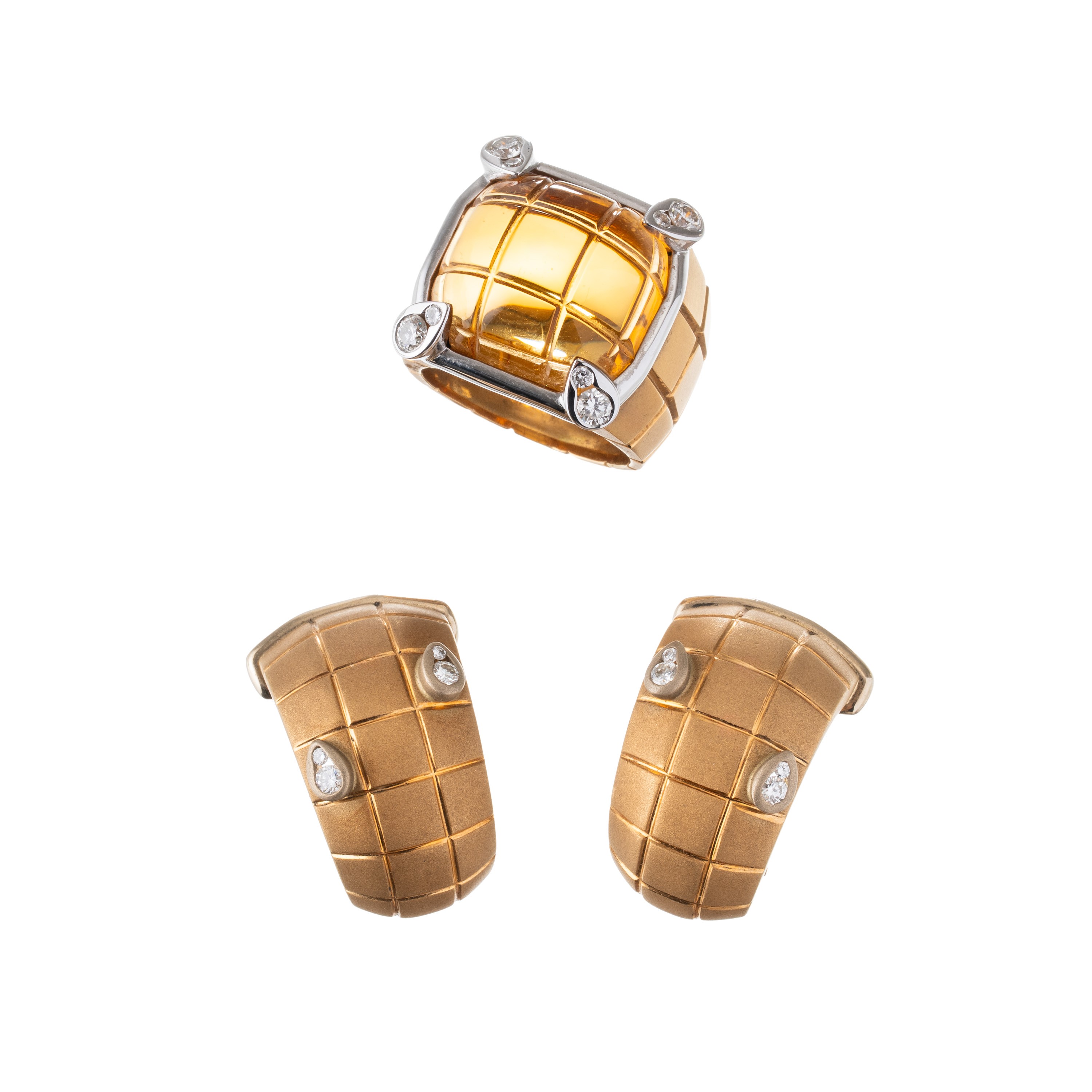 PAROURE IN ORO GIALLO 18 KT CON QUARZI CITRINI E BRILLANTI