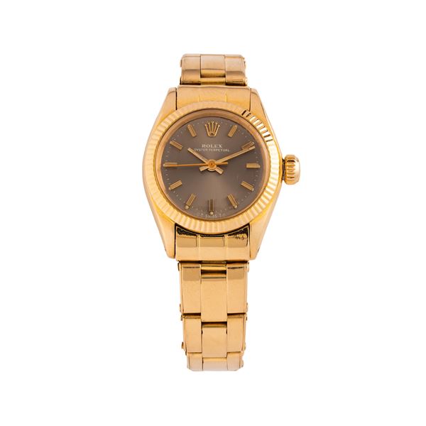 ROLEX - ROLEX - OYSTER PERPETUAL OROLOGIO SOLO TEMPO A CARICA AUTOMATICA IN ORO GIALLO 18 KT CON BRACCIALE RIVETTI ROLEX IN ORO GIALLO 18 KT E QUADRANTE GRIGIO SIGMA