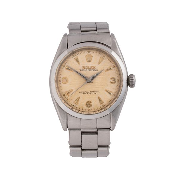 ROLEX - ROLEX - OYSTER PERPETUAL OROLOGIO SOLO TEMPO A CARICA AUTOMATICA IN ACCIAIO CON QUADRANTE A NIDO D'APE E BRACCIALE RIVETTI