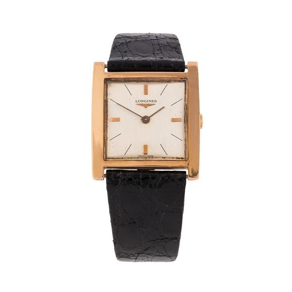 LONGINES - LONGINES  OROLOGIO SOLO TEMPO A CARICA MANUALE IN ORO ROSA 18 KT CON CASSA QUADRATA E QUADRANTE ARGENTE'