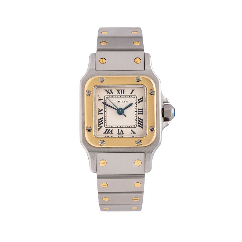 CARTIER - SANTOS GALBE' LADY OROLOGIO SOLO TEMPO A CARICA AUTOMATICA ACCIAIO E ORO GIALLO 18 KT C...