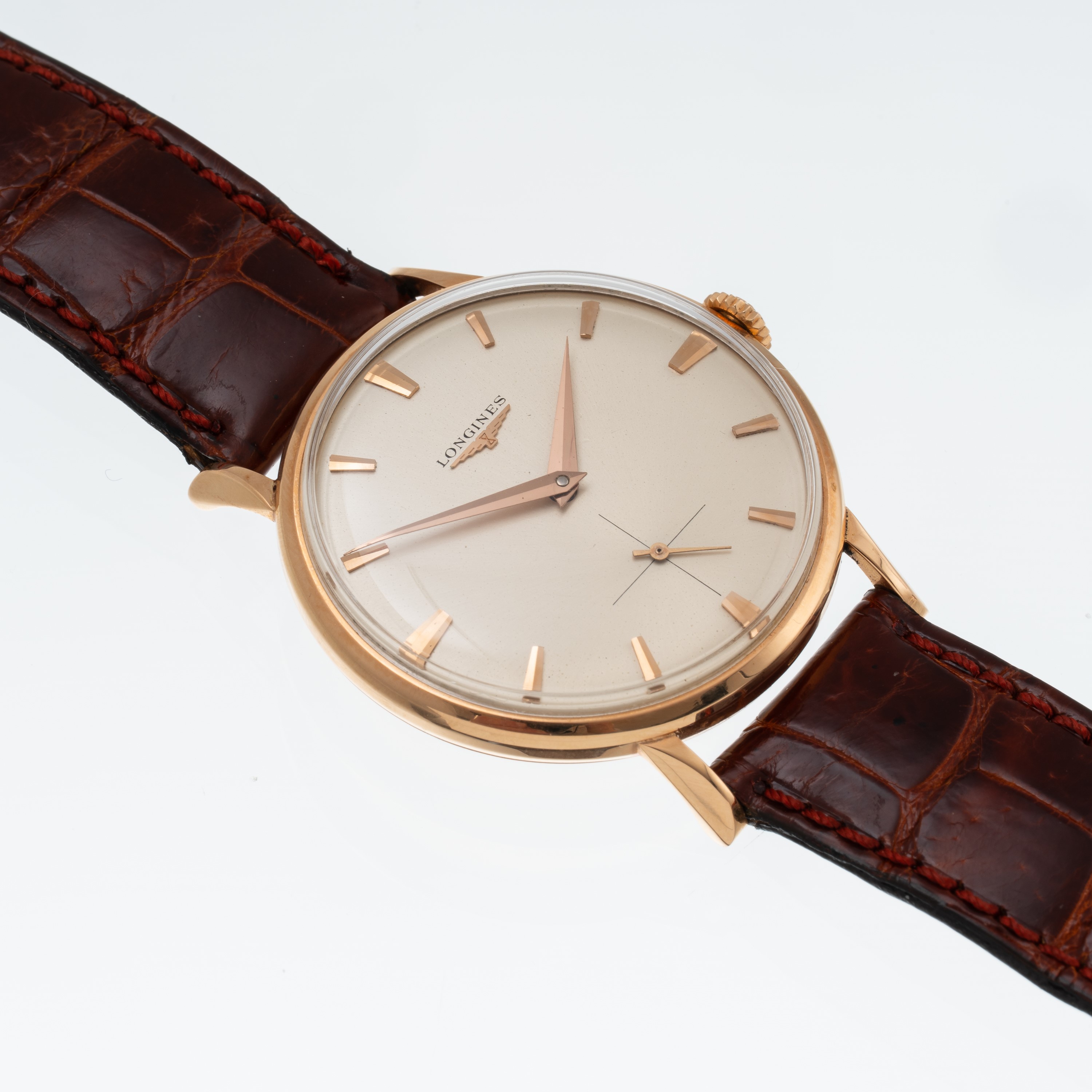 LONGINES OROLOGIO SOLO TEMPO A CARICA MANUALE IN ORO ROSA 18 KT CON QUADRANTE BIANCO E PICCOLI SE...