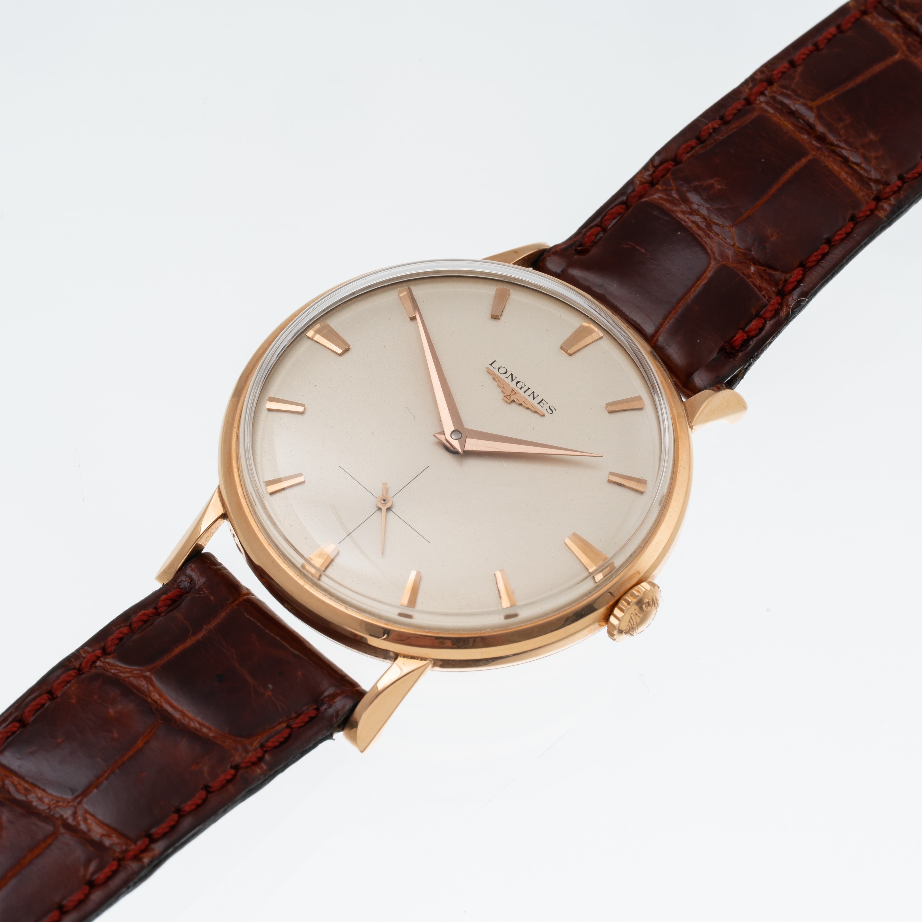 LONGINES OROLOGIO SOLO TEMPO A CARICA MANUALE IN ORO ROSA 18 KT CON QUADRANTE BIANCO E PICCOLI SE...