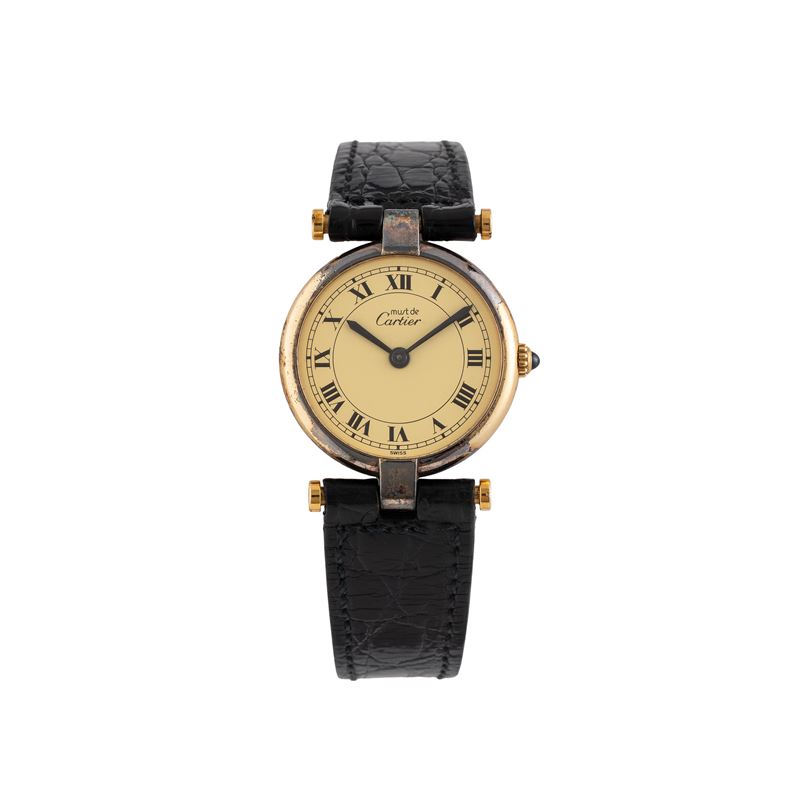 CARTIER - MUST DE VENDÔME OROLOGIO SOLO TEMPO AL QUARZO IN ARGENTO PLACCATO ORO CON QUADRANTE GIA...