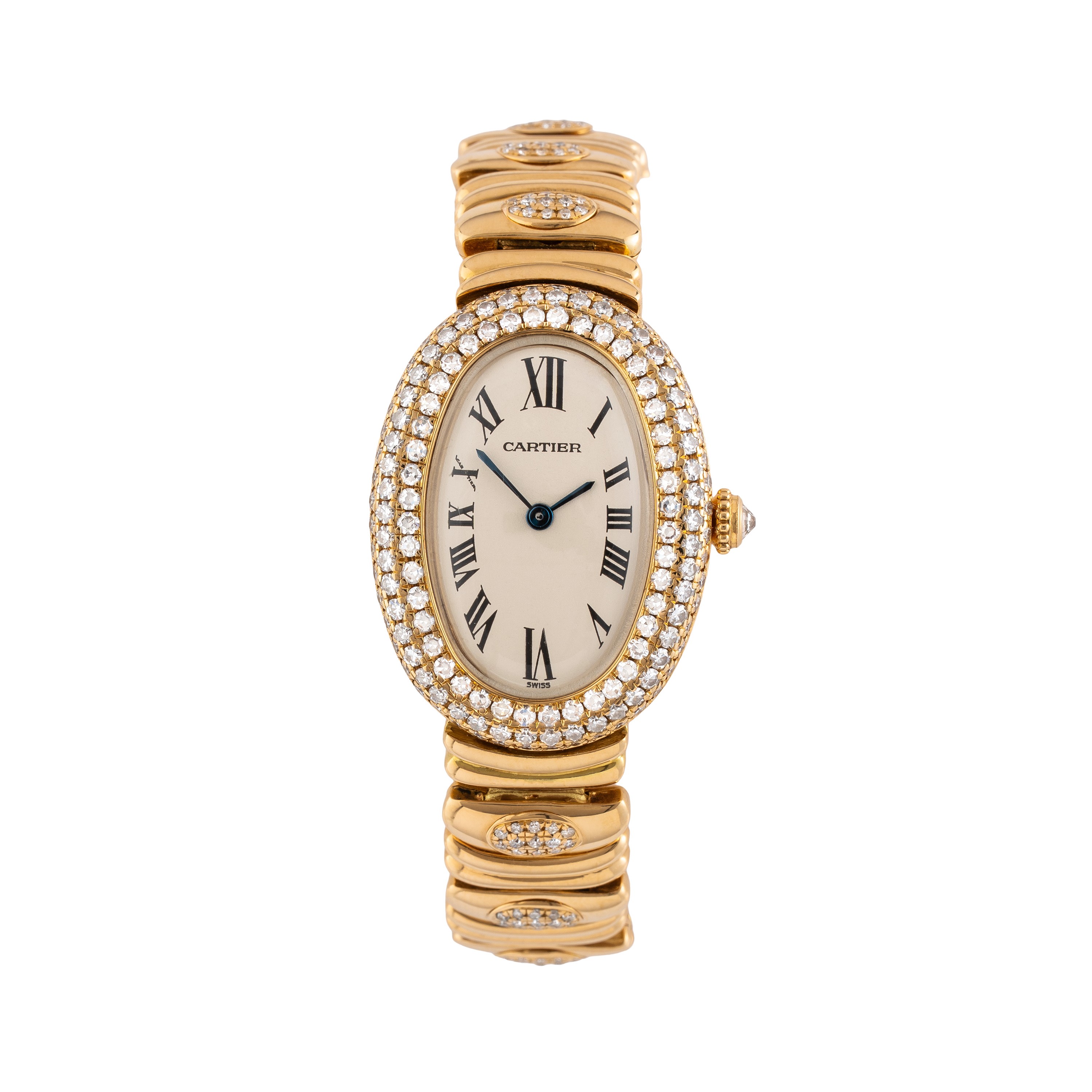 CARTIER - BAIGNOIRE OROLOGIO SOLO TEMPO AL QUARZO IN ORO GIALLO 18 KT E DIAMANTI CON BRACCIALE IN...