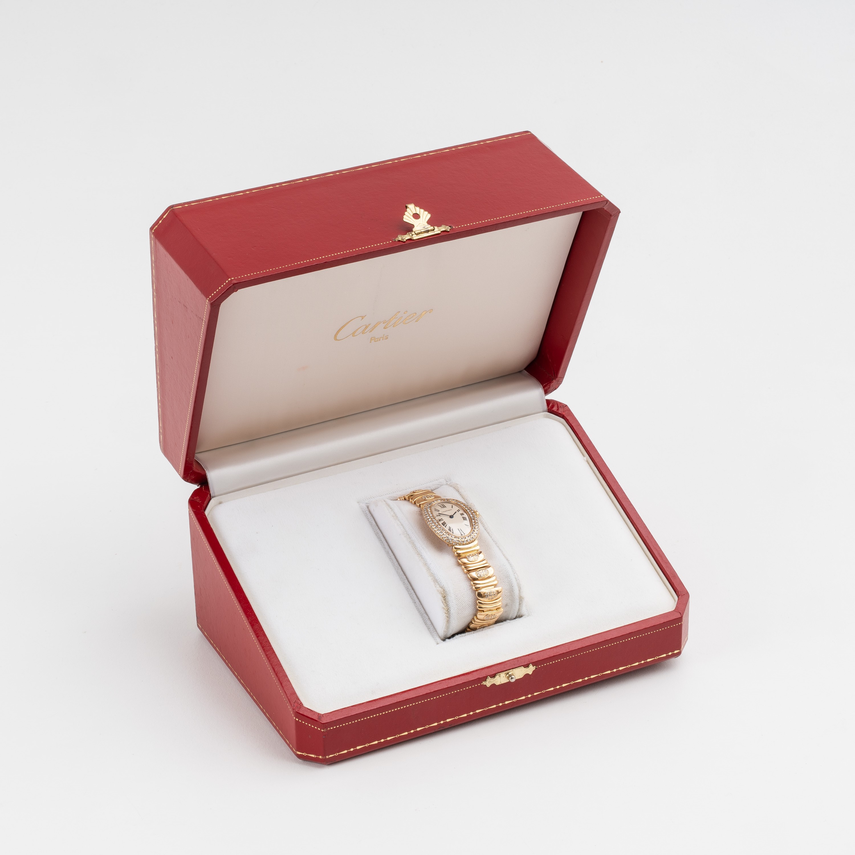 CARTIER - BAIGNOIRE OROLOGIO SOLO TEMPO AL QUARZO IN ORO GIALLO 18 KT E DIAMANTI CON BRACCIALE IN...