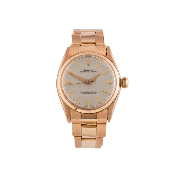 ROLEX - ROLEX - OYSTER PERPETUAL OROLOGIO SOLO TEMPO A CARICA AUTOMATICA IN ORO ROSA 18 KT CON QUADRANTE GRIGIO E BRACCIALE RIVETTI GAY FRERES IN ORO ROSA 18 KT
