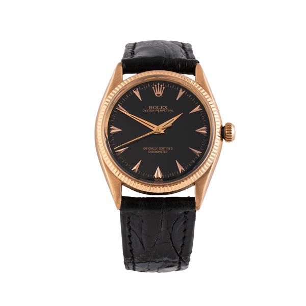 ROLEX - ROLEX - OYSTER PERPETUAL OROLOGIO SOLO TEMPO A CARICA AUTOMATICA IN ORO ROSA 18 KT CON QUADRANTE NERO