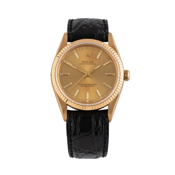 ROLEX - ROLEX - OYSTER PERPETUAL  OROLOGIO SOLO TEMPO A CARICA AUTOMATICA IN ORO GIALLO 18 KT CON QUADRANTE CHAMPAGNE