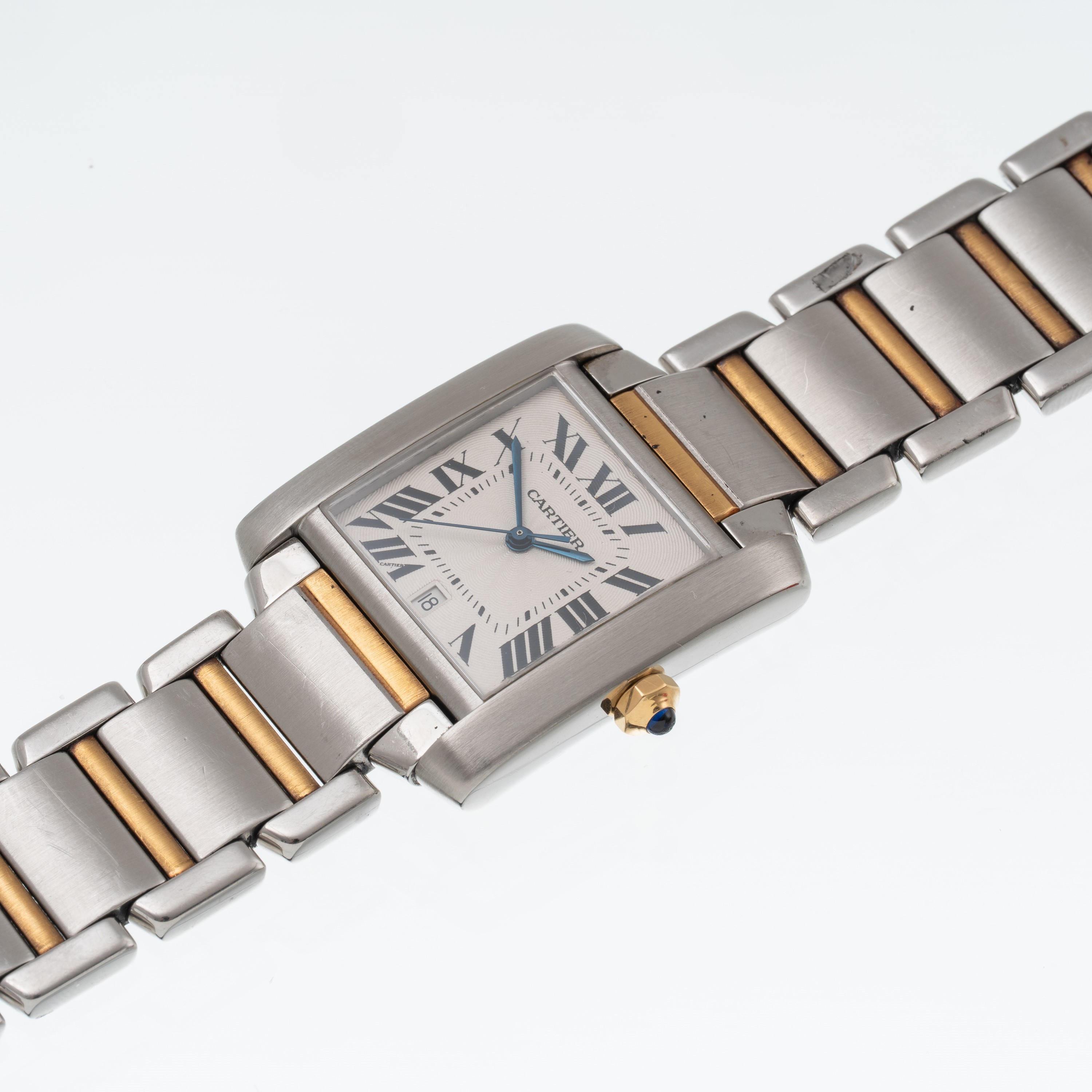 CARTIER - TANK FRANCAISE OROLOGIO SOLO TEMPO A CARICA AUTOMATICA ACCIAIO E ORO GIALLO 18 KT CON Q...