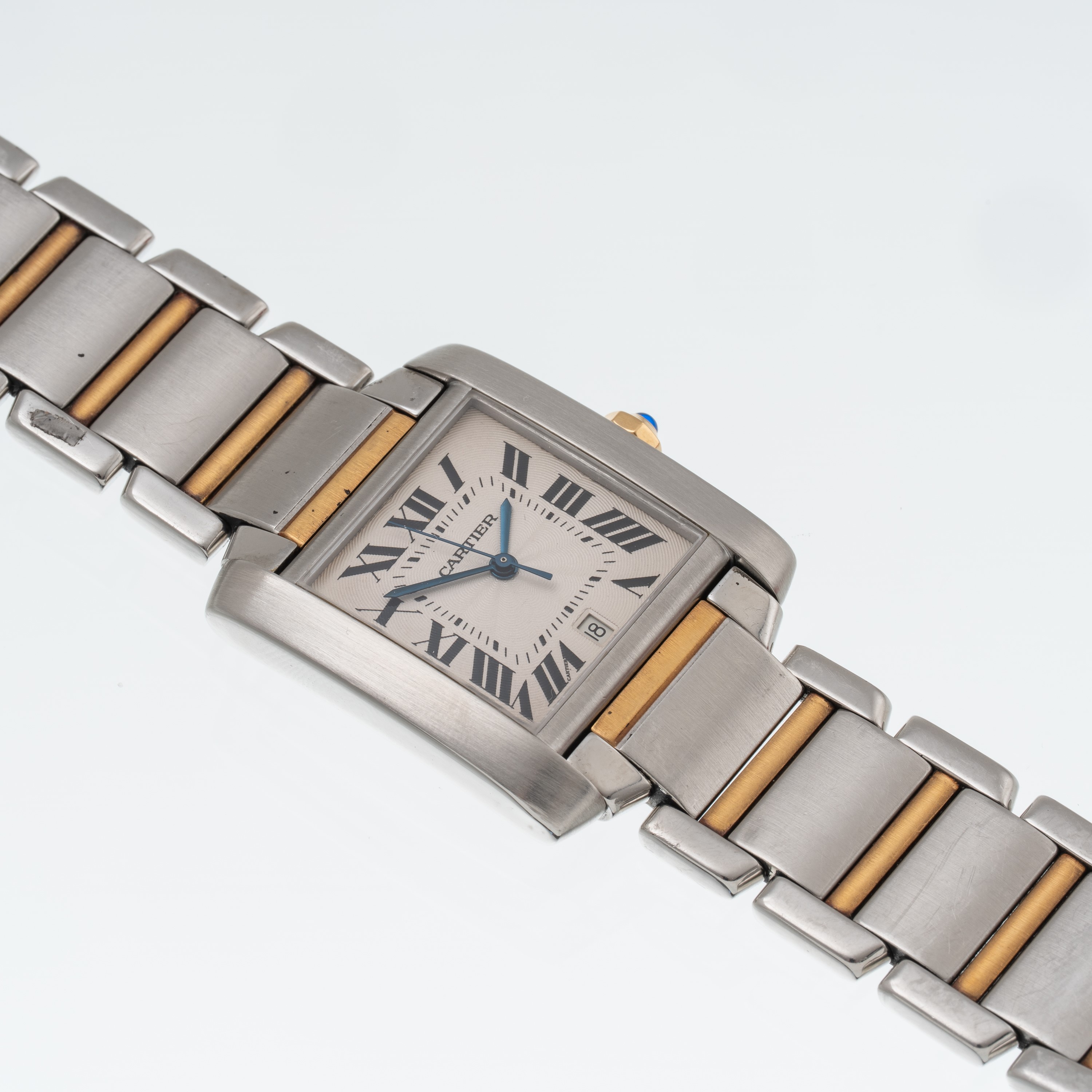 CARTIER - TANK FRANCAISE OROLOGIO SOLO TEMPO A CARICA AUTOMATICA ACCIAIO E ORO GIALLO 18 KT CON Q...