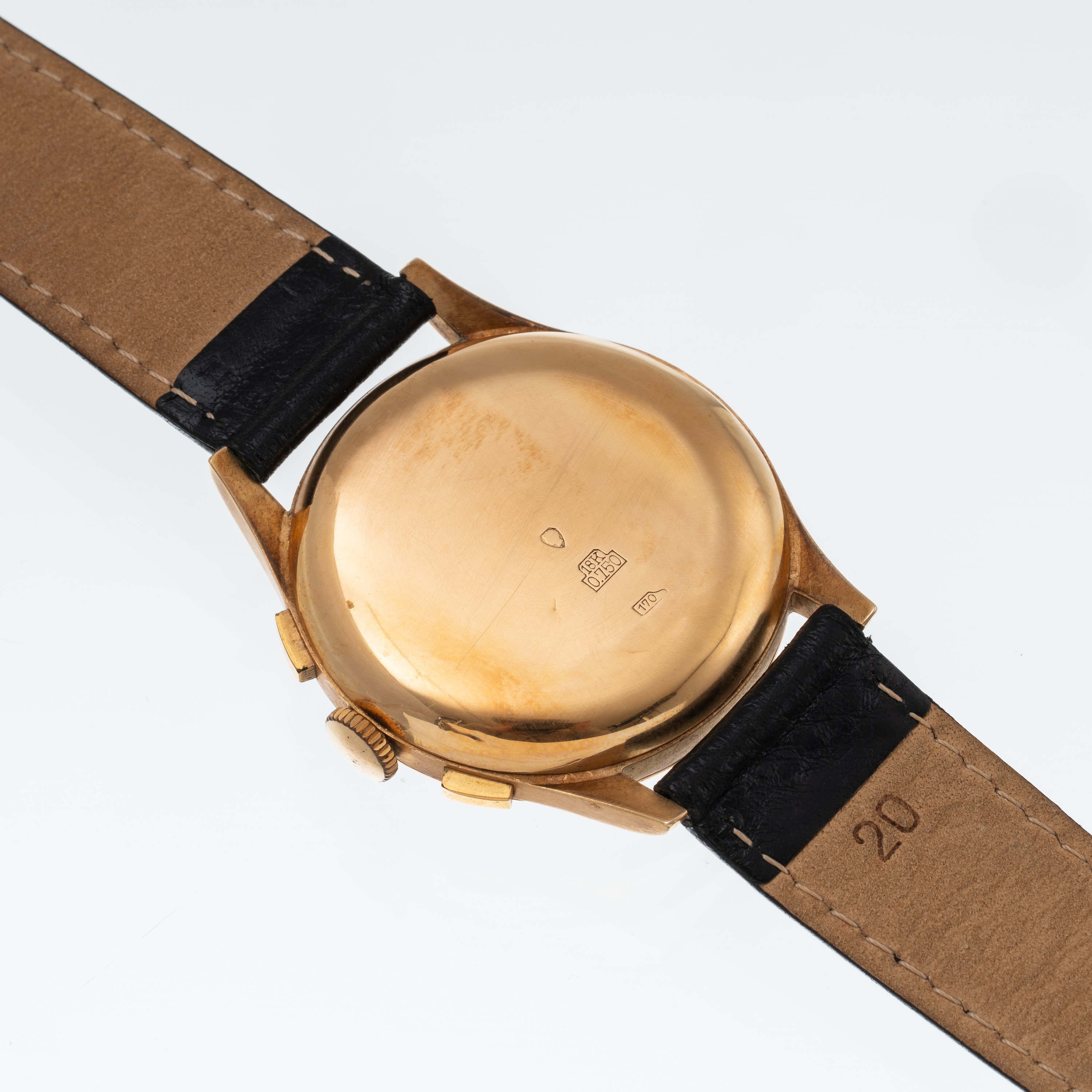 EGONA - CHRONOGRAPH CRONOGRAFO A CARICA MANUALE IN ORO GIALLO 18 KT CON QUADRANTE CREMA E INDICI ...