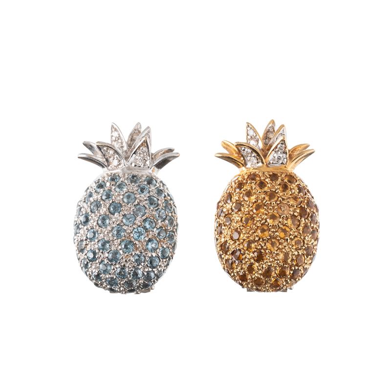 ORECCHINI CLIP "ANANAS" IN ORO GIALLO E BIANCO 18 KT