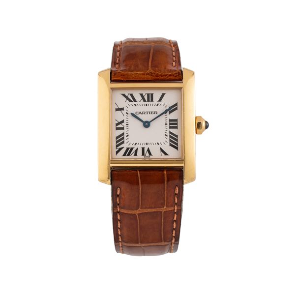 CARTIER - CARTIER - TANK FRANCAISE OROLOGIO SOLO TEMPO AL QUARZO IN ORO GIALLO 18 KT CON QUADRANTE BIANCO E INDICI ROMANI NERI
