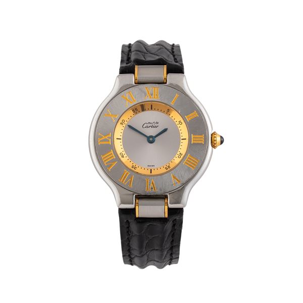 CARTIER - CARTIER - MUST 21 OROLOGIO SOLO TEMPO AL QUARZO IN ACCIAIO CON QUADRANTE ARGENTE' E CINTURINO IN PELLE