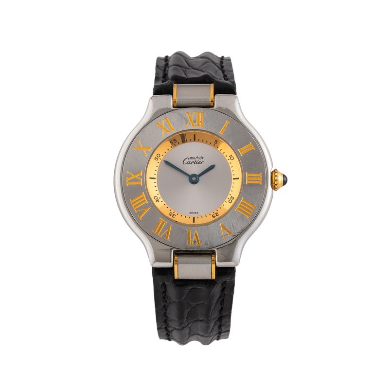 CARTIER - MUST 21 OROLOGIO SOLO TEMPO AL QUARZO IN ACCIAIO CON QUADRANTE ARGENTE' E CINTURINO IN ...