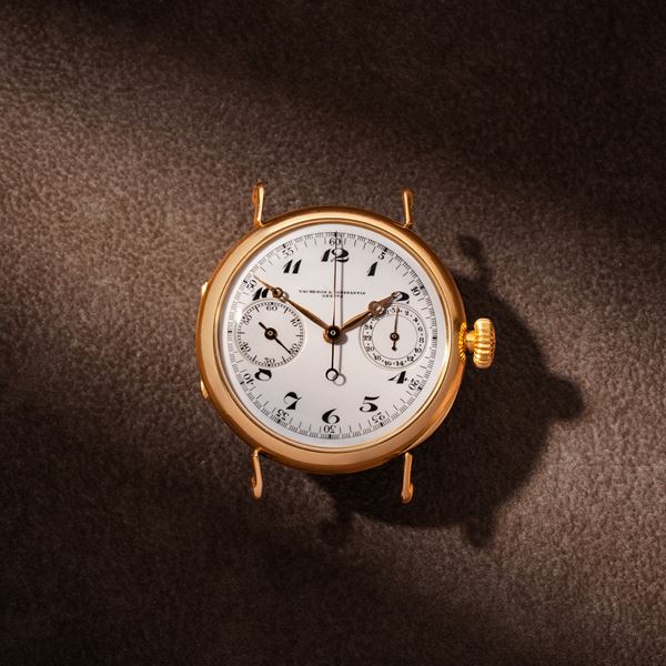 VACHERON CONSTANTIN  CRONOGRAFO MONOPULSANTE IN ORO GIALLO 18 KT CON QUADRANTE PORCELLANA E INDICI BR [..]