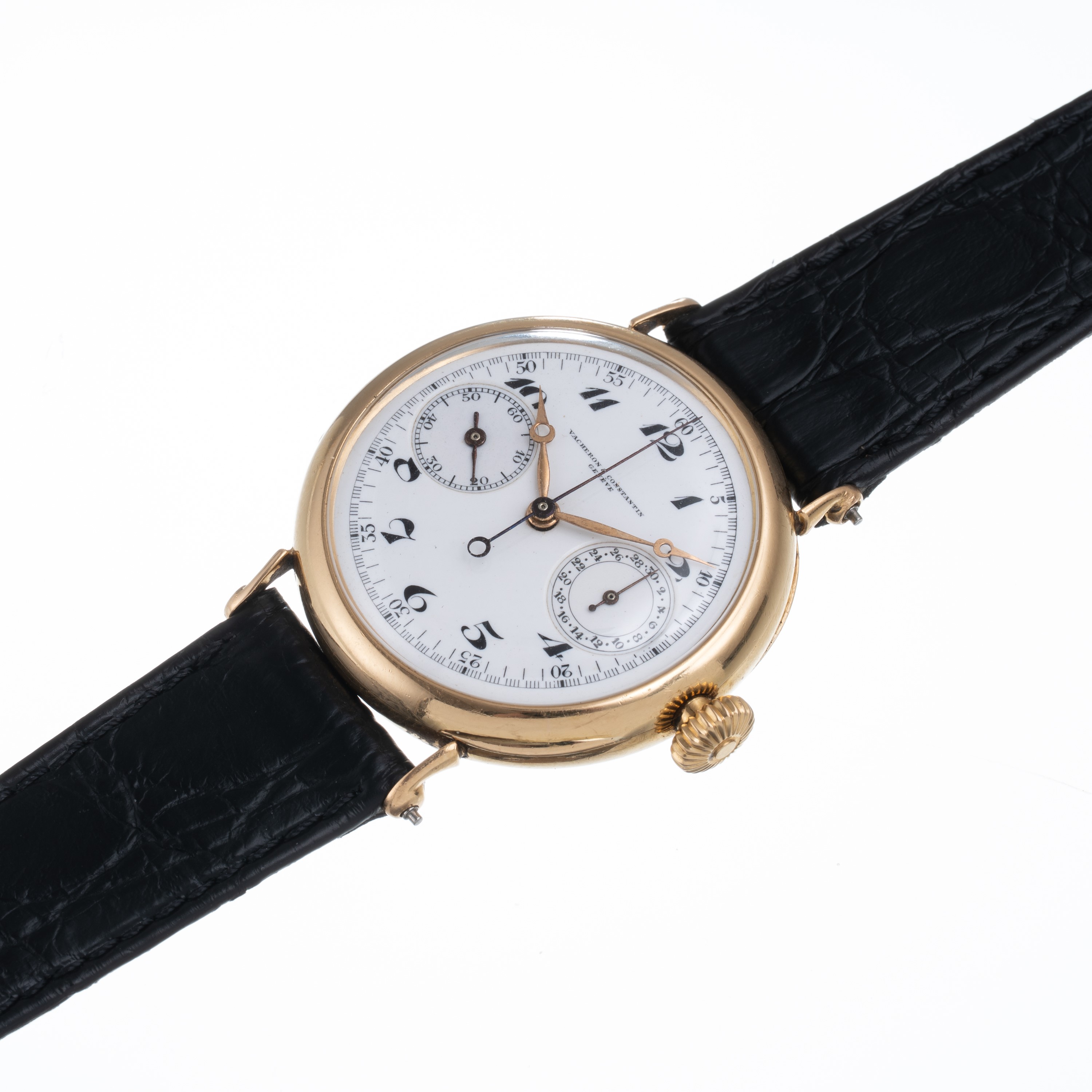 VACHERON CONSTANTIN CRONOGRAFO MONOPULSANTE IN ORO GIALLO 18 KT CON QUADRANTE PORCELLANA E INDICI...