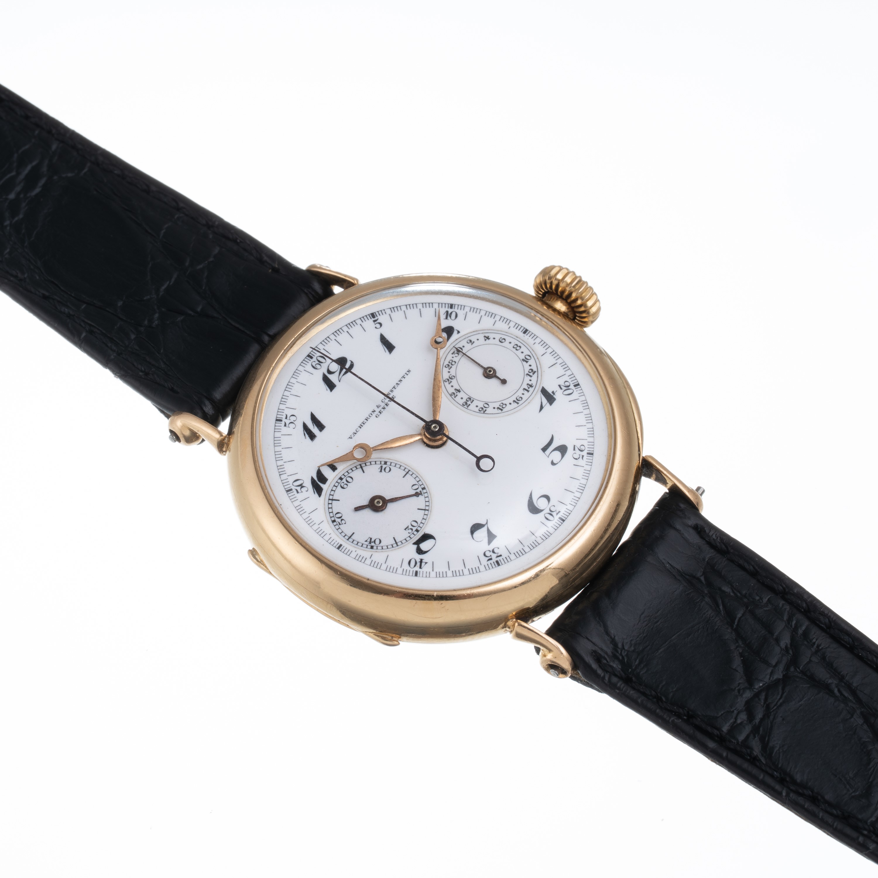 VACHERON CONSTANTIN CRONOGRAFO MONOPULSANTE IN ORO GIALLO 18 KT CON QUADRANTE PORCELLANA E INDICI...