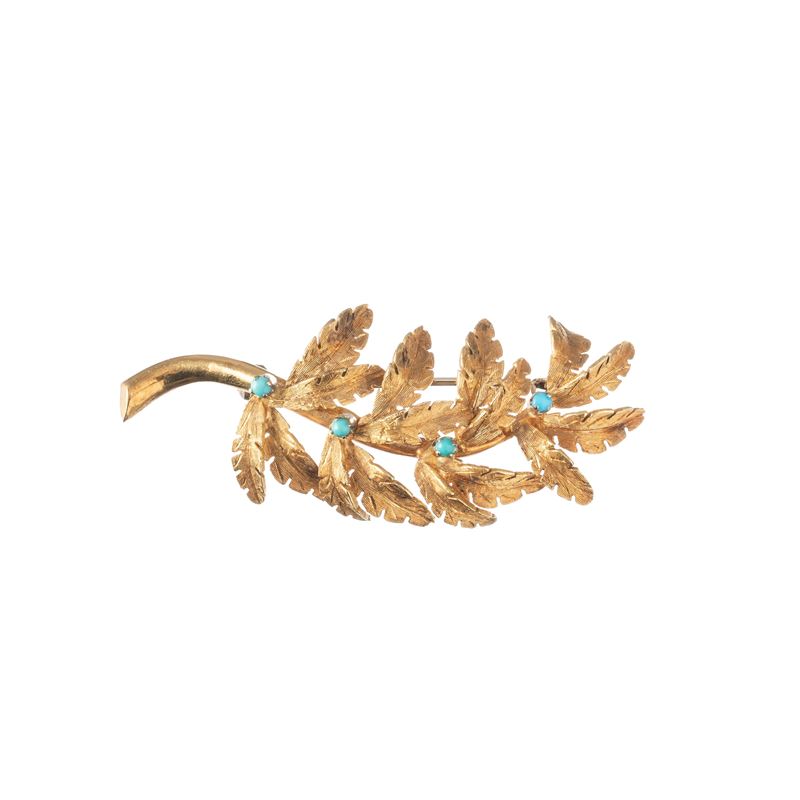 SPILLA IN ORO GIALLO 18 KT CON TURCHESI