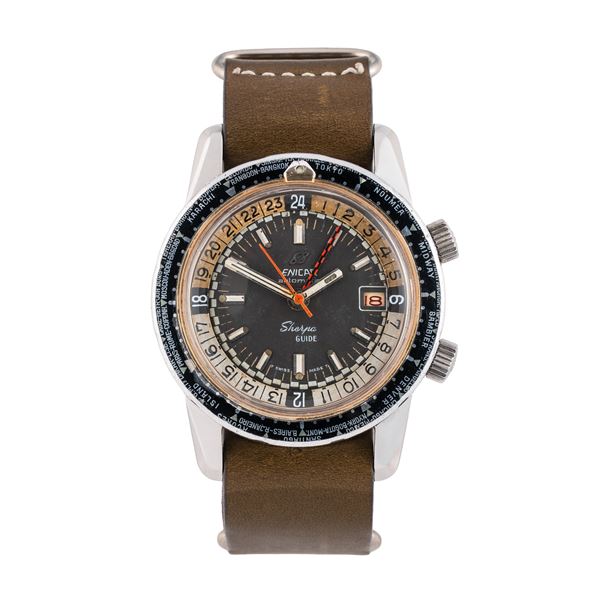 ENICAR - ENICAR - SHERPA GUIDE 600 GMT OROLOGIO GMT IN ACCIAIO A CARICA AUTOMATICA CON QUADRANTE NERO E GHIERA INTERNA BIDIREZIONALE