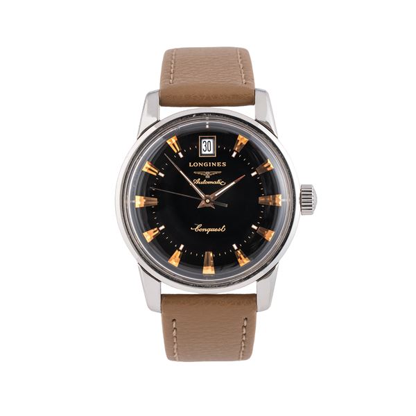 LONGINES - LONGINES - CONQUEST OROLOGIO SOLO TEMPO A CARICA AUTOMATICA IN ACCIAIO CON QUADRANTE NERO, SECONDI CENTRALI E DATARIO AD ORE DODICI