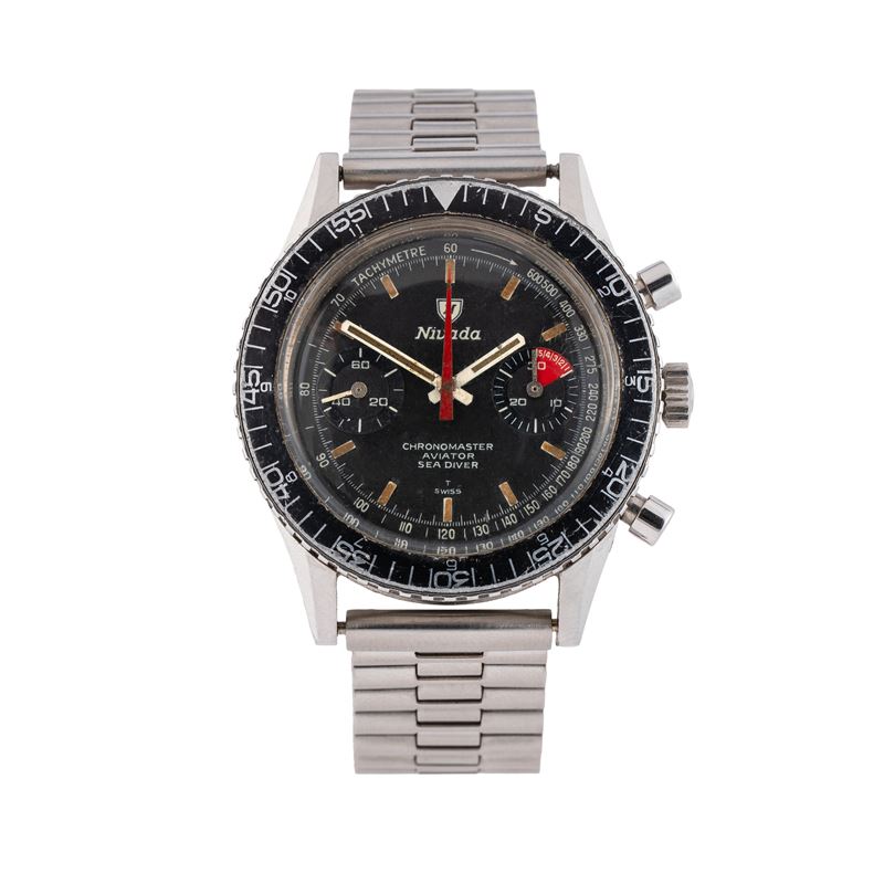 NIVADA - CHRONOMASTER AVIATOR SEA DIVER CRONOGRAFO A CARICA MANUALE IN ACCIAIO CON QUADRANTE NERO...