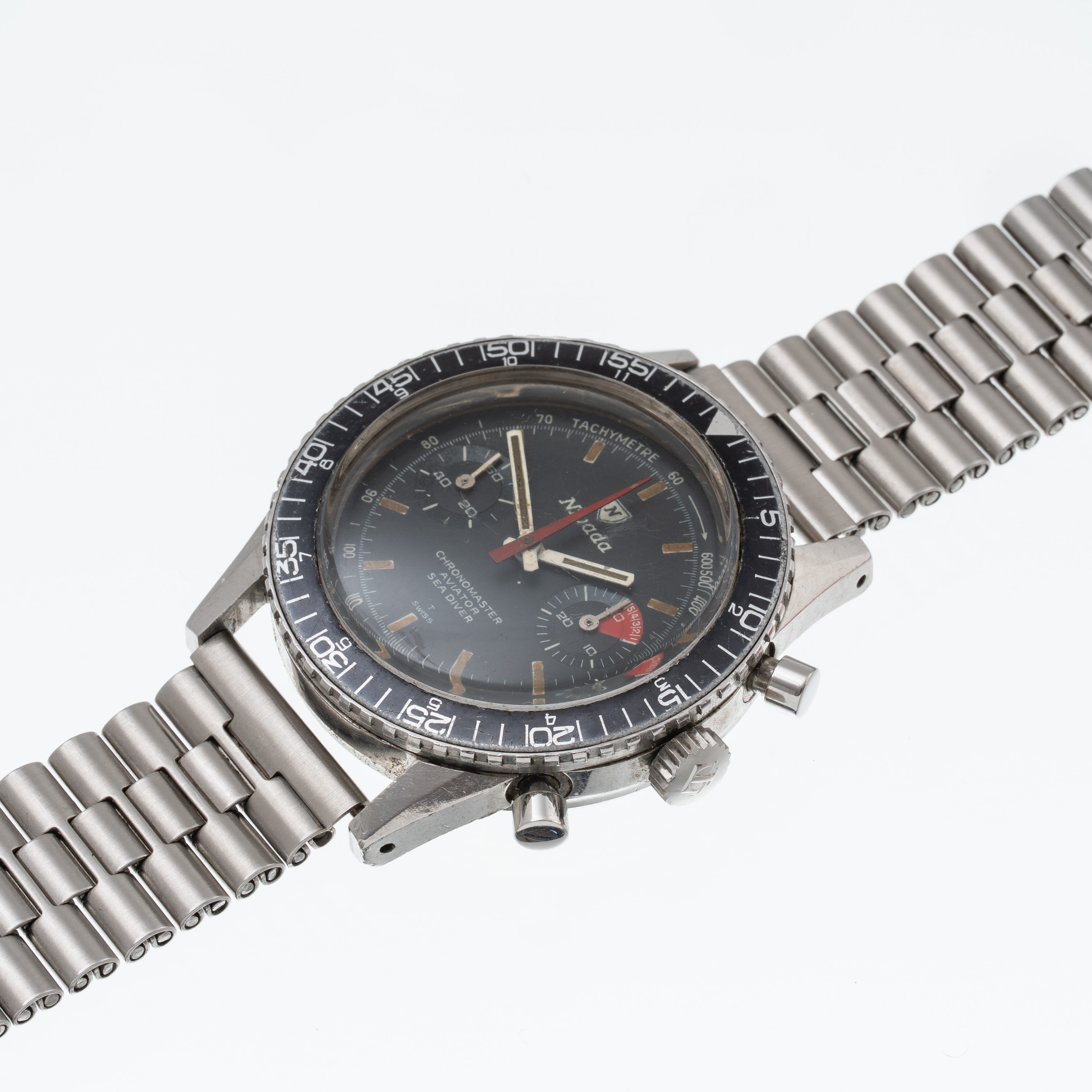 NIVADA - CHRONOMASTER AVIATOR SEA DIVER CRONOGRAFO A CARICA MANUALE IN ACCIAIO CON QUADRANTE NERO...