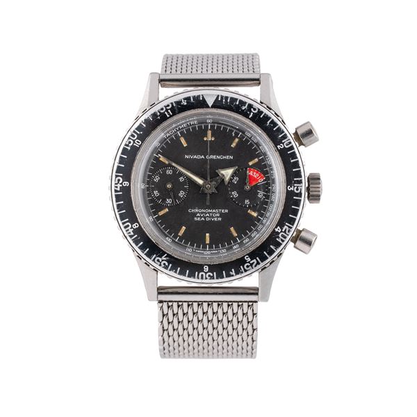 NIVADA - NIVADA - SEADIVER CRONOGRAFO A CARIAC MANUALE IN ACCIAIO CON QUADRANTE NERO CON SCALA TACHIMETRICA E GHIERA BIDIREZIONALE