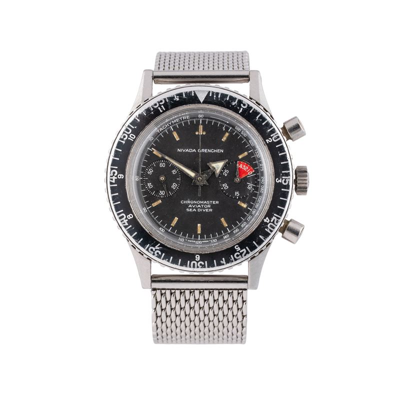 NIVADA - SEADIVER CRONOGRAFO A CARIAC MANUALE IN ACCIAIO CON QUADRANTE NERO CON SCALA TACHIMETRIC...
