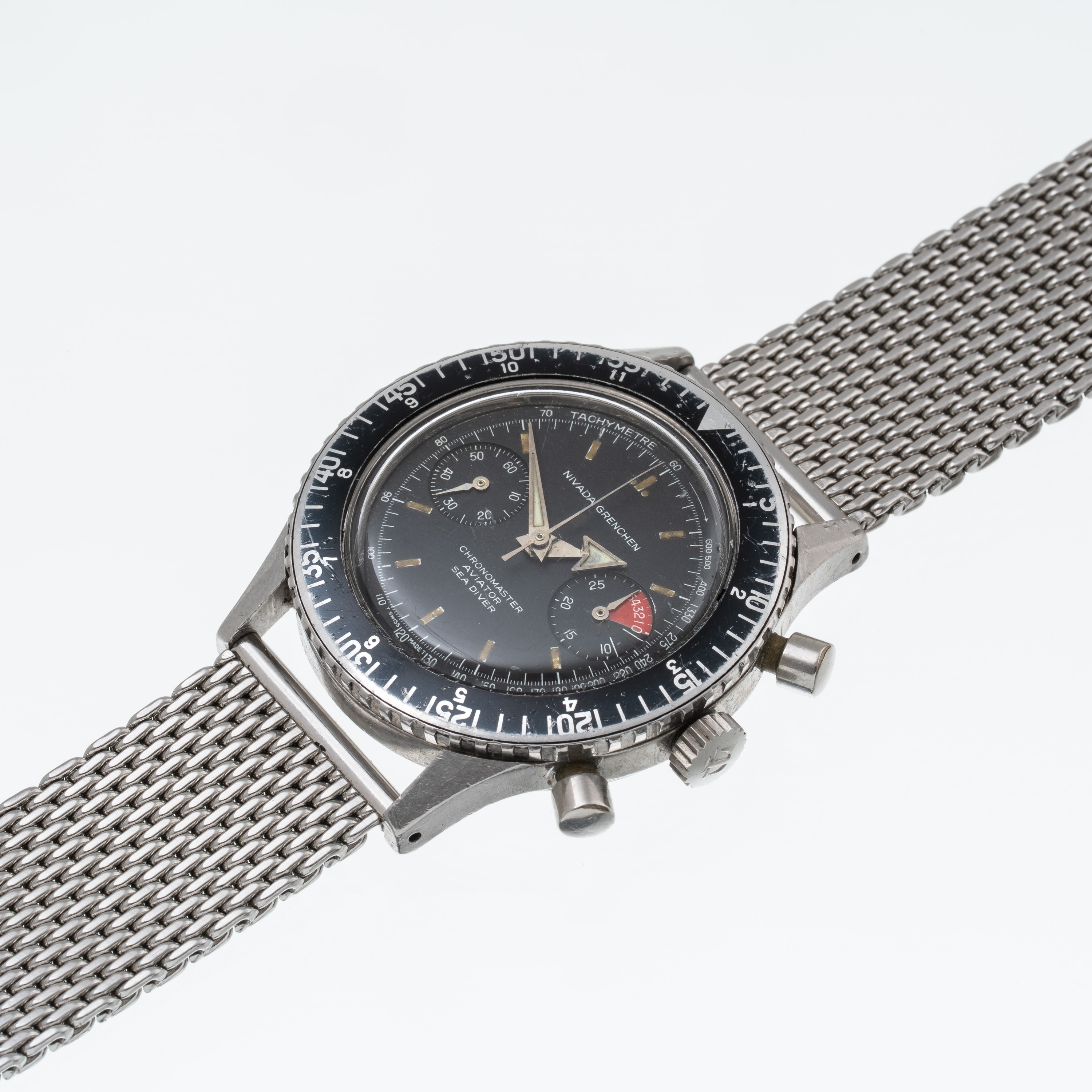 NIVADA - SEADIVER CRONOGRAFO A CARIAC MANUALE IN ACCIAIO CON QUADRANTE NERO CON SCALA TACHIMETRIC...
