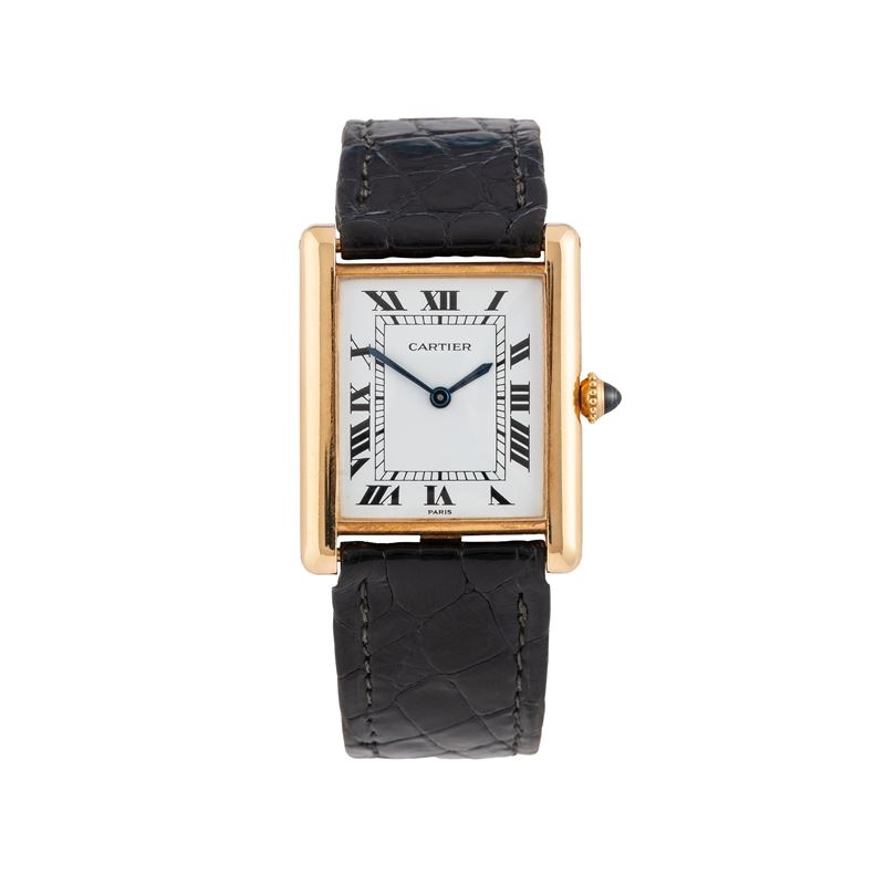 CARTIER - TANK OROLOGIO SOLO TEMPO A CARICA MANUALE IN ORO GIALLO 18 KT, QUADRANTE BIANCO CON IND...