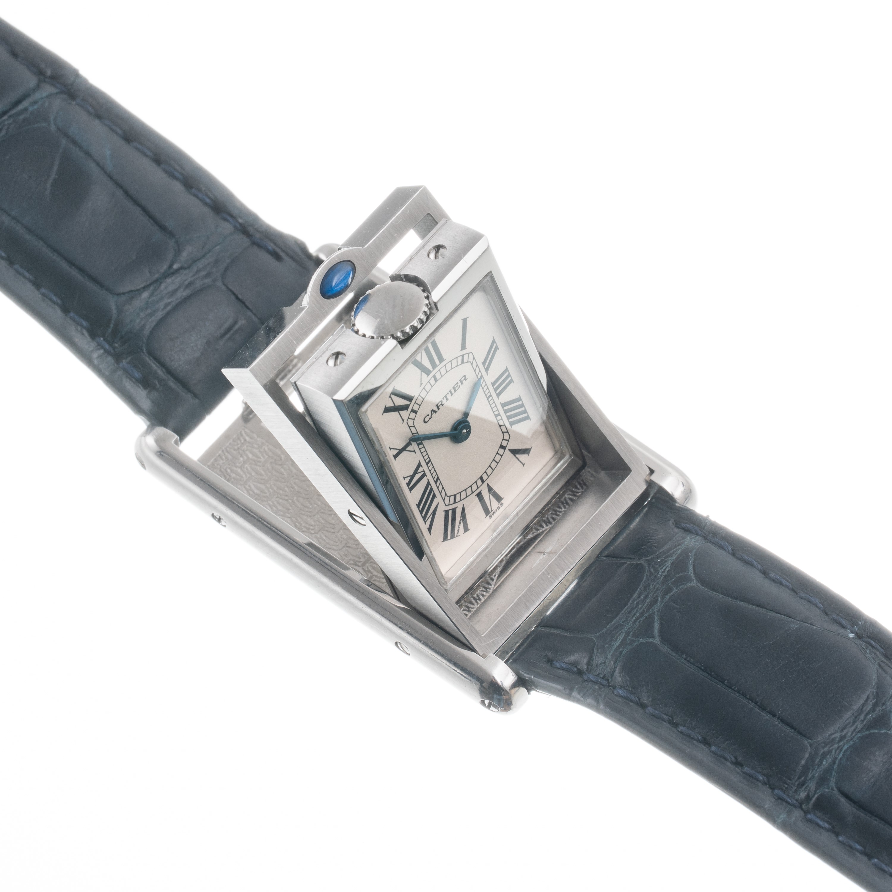 CARTIER - BASCULANTE OROLOGIO SOLO TEMPO REVERSIBILE AL QUARZO IN ACCIAIO CON QUADRANTE BIANCO