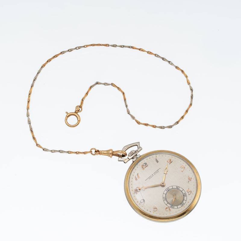 VACHERON CONSTANTIN OROLOGIO DA TASCA IN ORO GIALLO E BIANCO 18 KT CON INDICI BREGUET