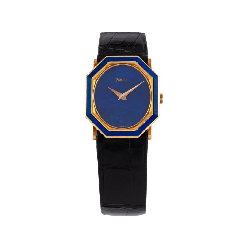 PIAGET OROLOGIO SOLO TEMPO A CARICA MANUALE IN ORO GIALLO 18 KT CON QUADRANTE E GHIERA IN LAPISLA...