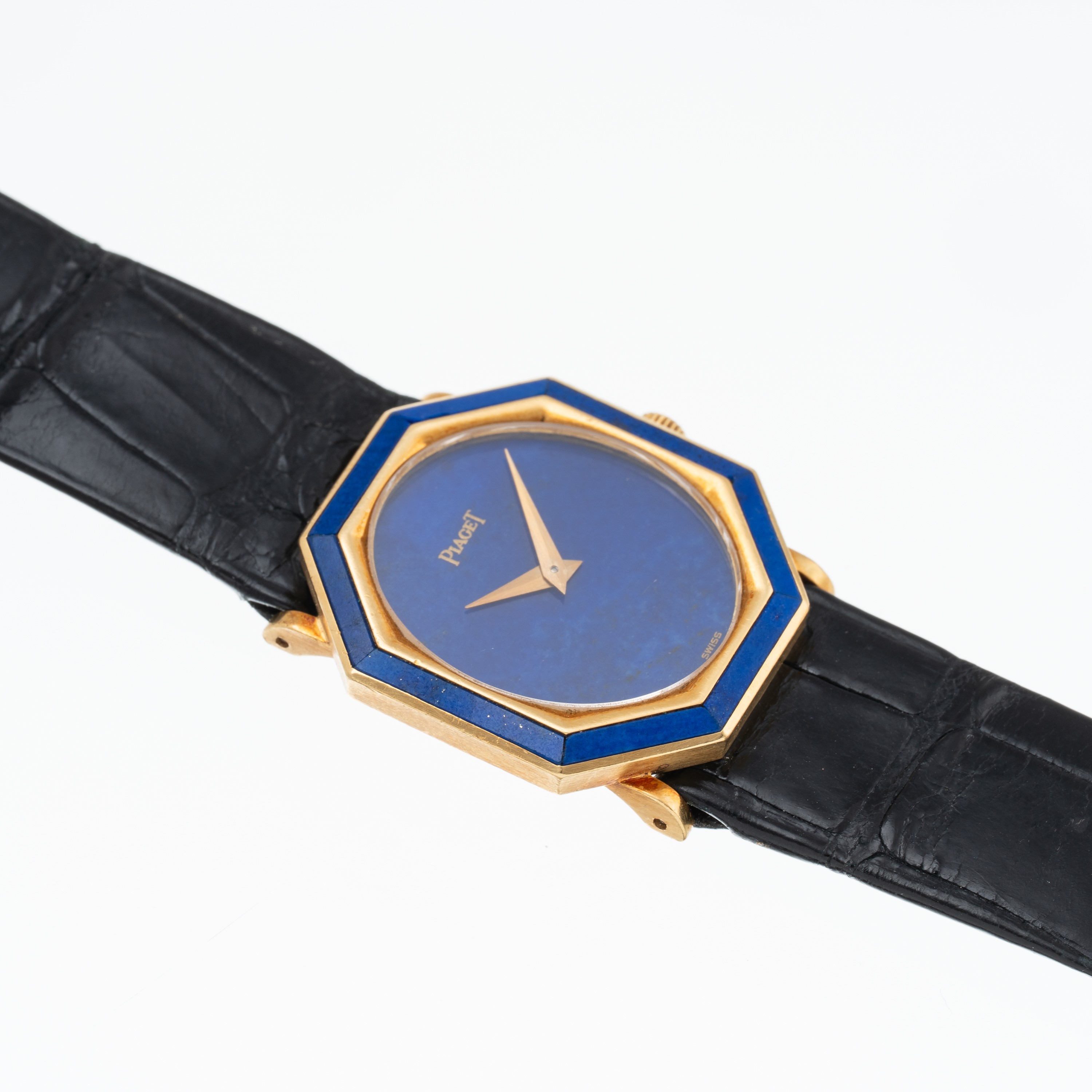 PIAGET OROLOGIO SOLO TEMPO A CARICA MANUALE IN ORO GIALLO 18 KT CON QUADRANTE E GHIERA IN LAPISLA...