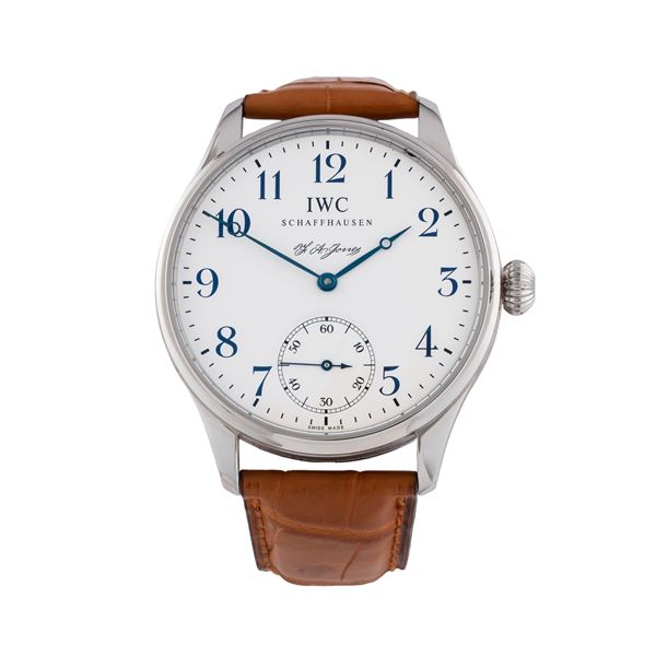 IWC - IWC - PORTUGUESE F.A. JONES OROLOGIO SOLO TEMPO A CARICA MANUALE IN ACCIAIO CON QUADRANTE BIANCO ED INDICI ARABI BLU