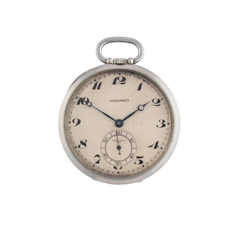 MOVADO OROLOGIO DA TASCA A CARICA MANUALE IN ACCIAIO CON CASSA A MONETA, QUADRANTE BIANCO CON IND...