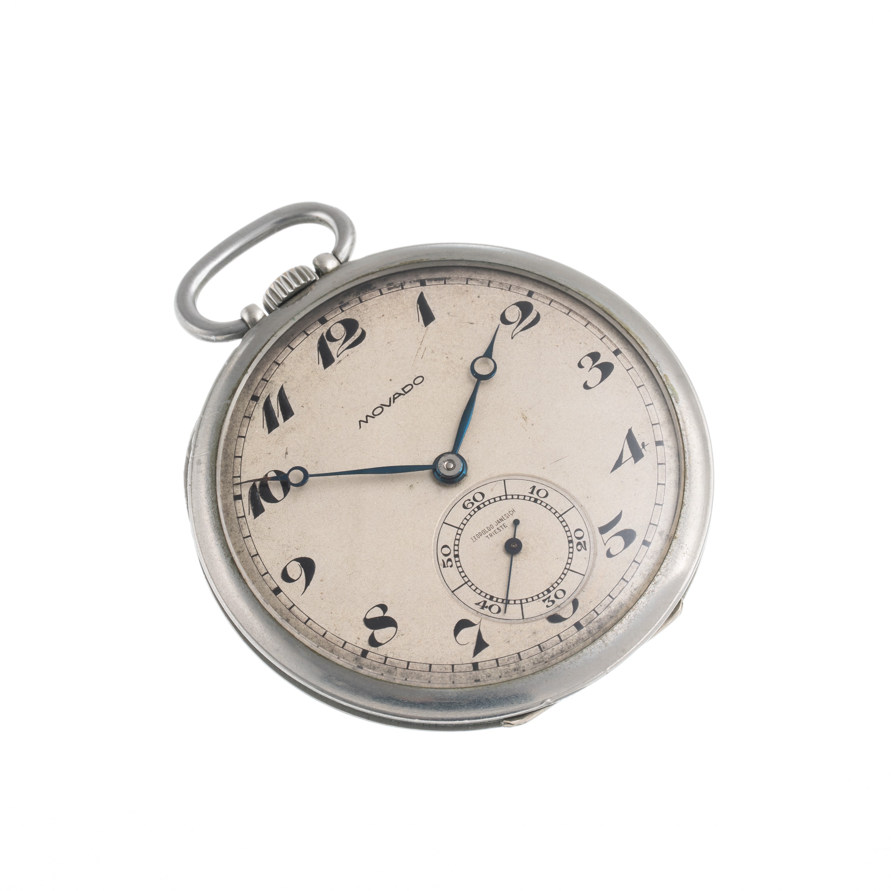 MOVADO OROLOGIO DA TASCA A CARICA MANUALE IN ACCIAIO CON CASSA A MONETA, QUADRANTE BIANCO CON IND...