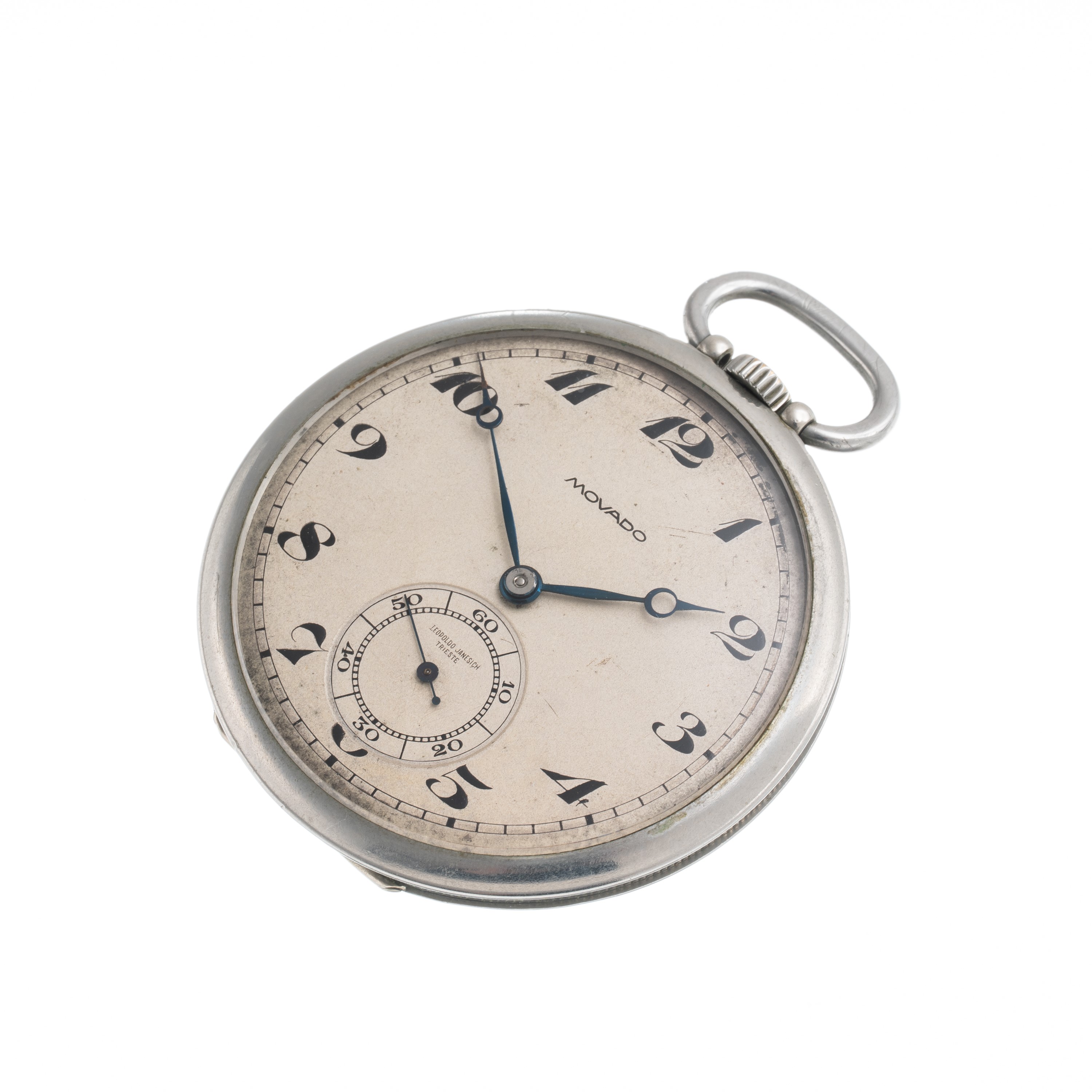 MOVADO OROLOGIO DA TASCA A CARICA MANUALE IN ACCIAIO CON CASSA A MONETA, QUADRANTE BIANCO CON IND...