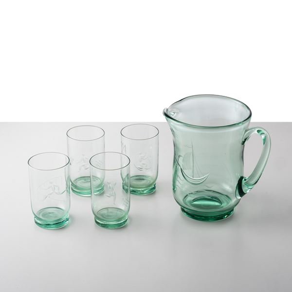Nason &amp; Moretti - NASON & MORETTI, SET DI QUATTRO BICCHIERI E BROCCA